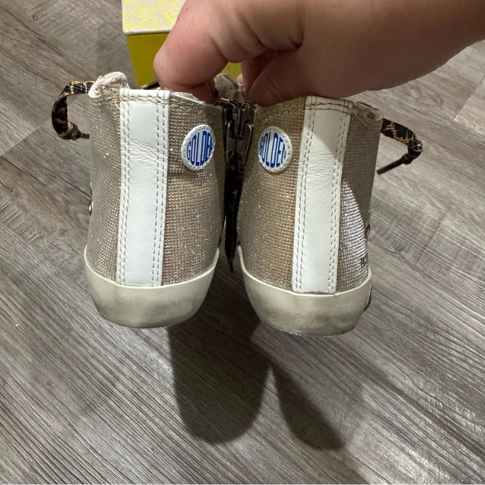 Golden Goose Francy Checkered Glitter Upper Leopard Print Laces High Top Sneaker